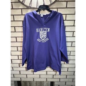 VTG 90s Hang Ten Sport Collection Purple Hoodie V Neck Button Sweatshirt Lg